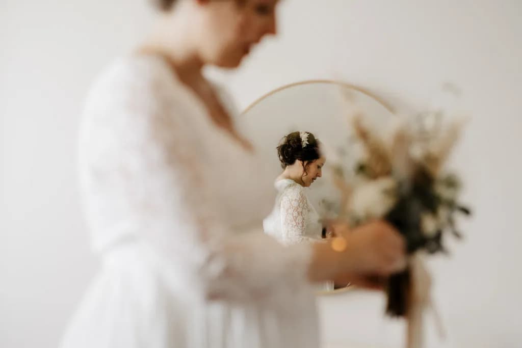 Bride reflection in mirror